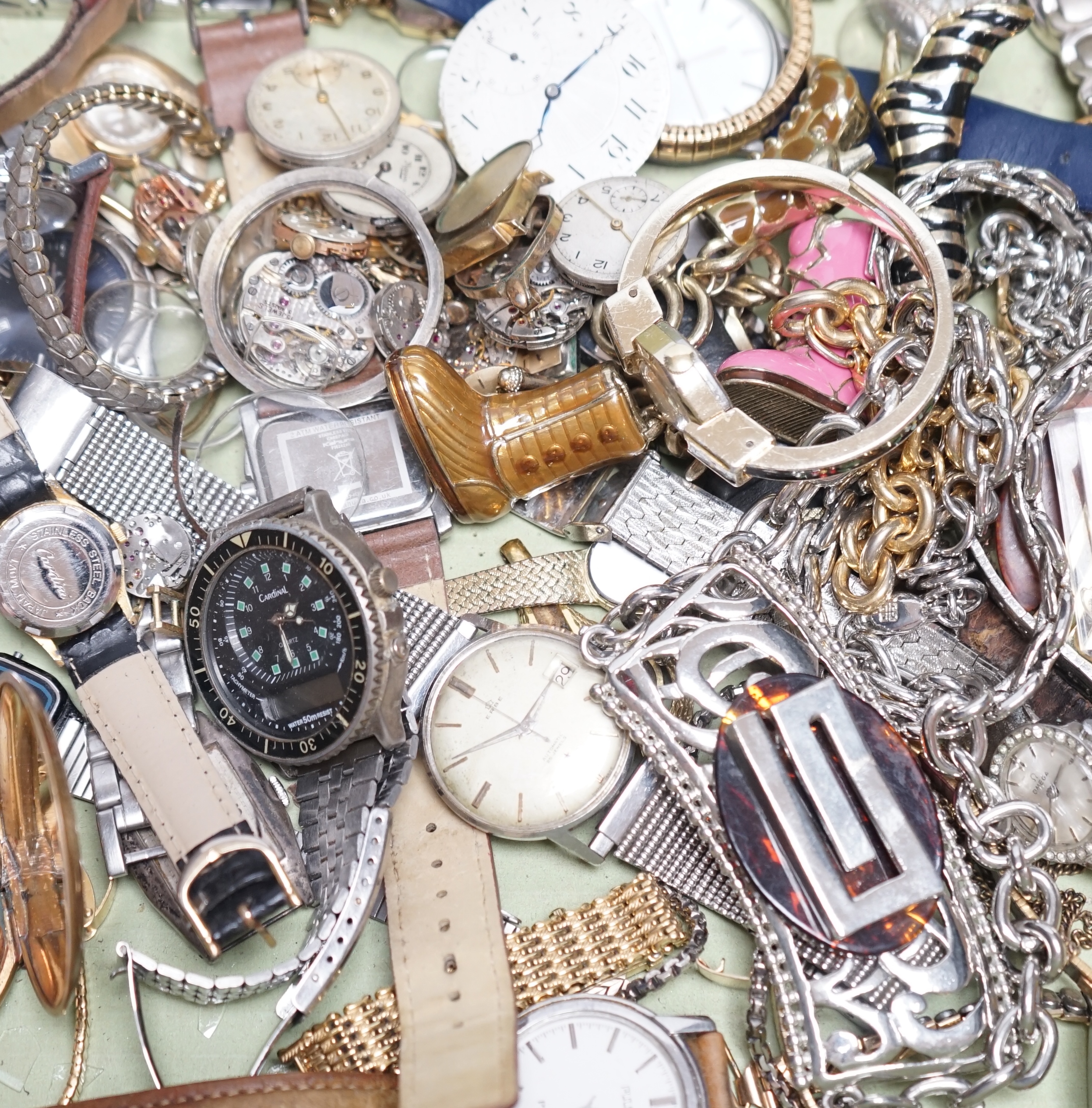 A small collection of assorted lady's and gentleman's wrist watches including Seiko, Erbe and Timex, a pocket watch and assorted costume jewellery including Givenchy. Condition - poor